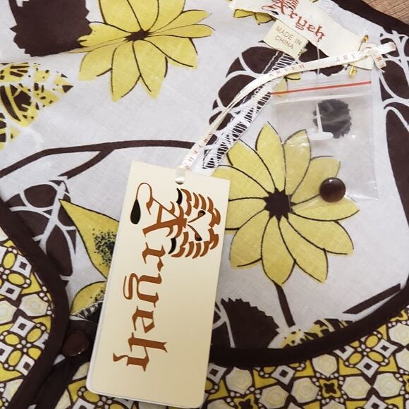 Aryeh Brown Yellow Floral Belted Summer Dress Sz L NWT - Picture 12 of 15